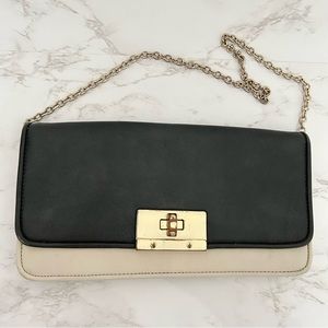 4/$25 Banana Republic Cheryl Clutch Over the Shoulder Leather Purse Black /Cream